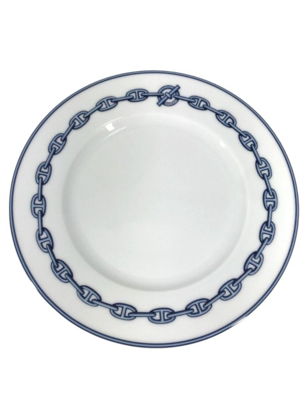 Hermes Plate 22 Chaine D'ancre Logo Dessert Ceramic White